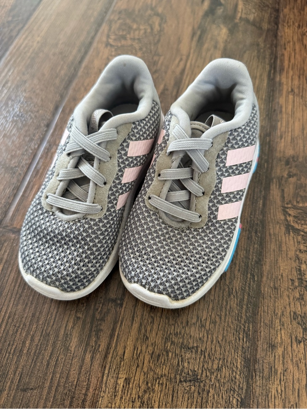 adidas Kids Grey and Pink Mesh Sneakers
